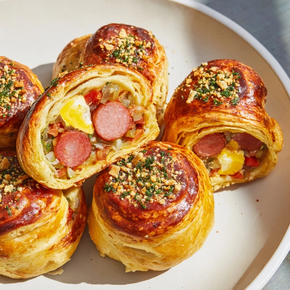 Golden-brown Homemade Savory Sausage Rolls ready to be enjoyed, a perfect appetizer.