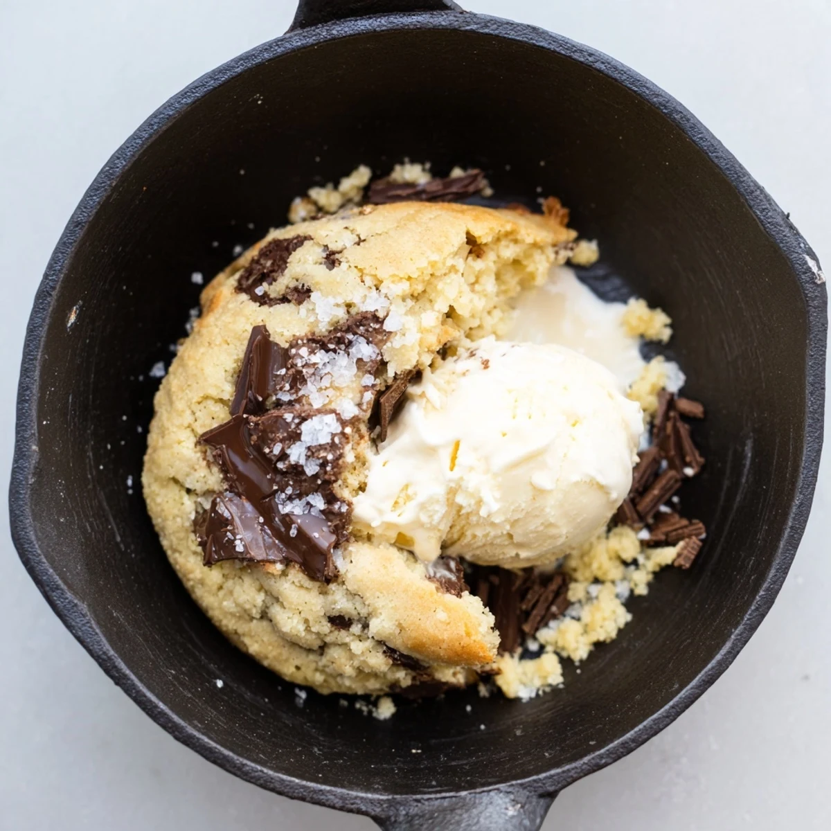 Imagine a giant, delicious chocolate chunk skillet cookie, served warm with vanilla ice cream.