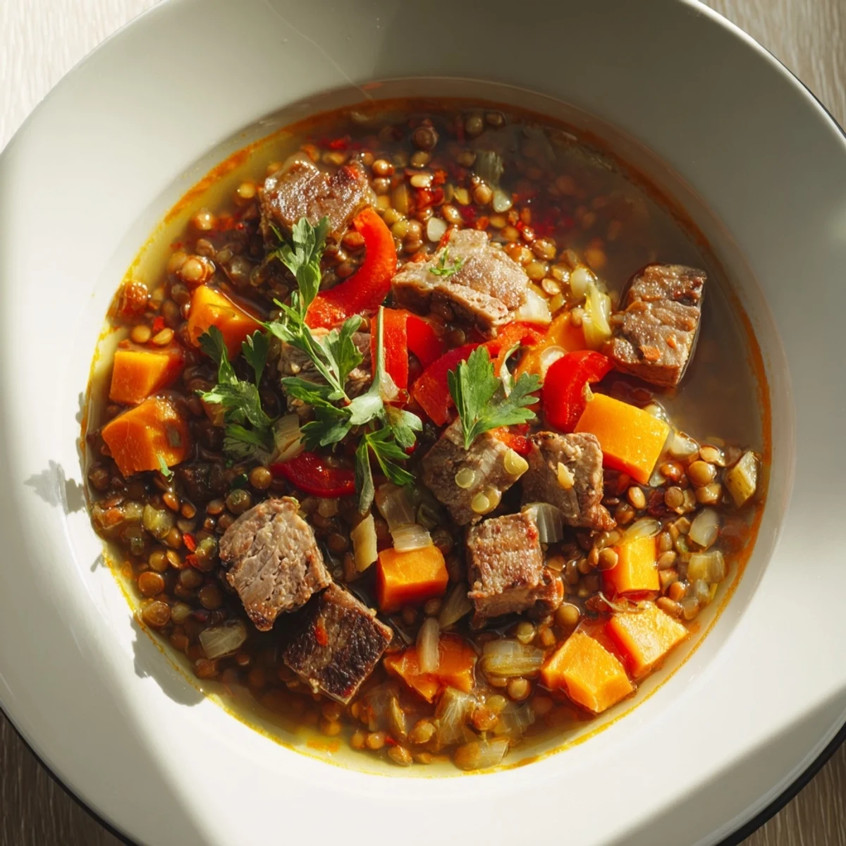 Spicy Beef Lentil Soup