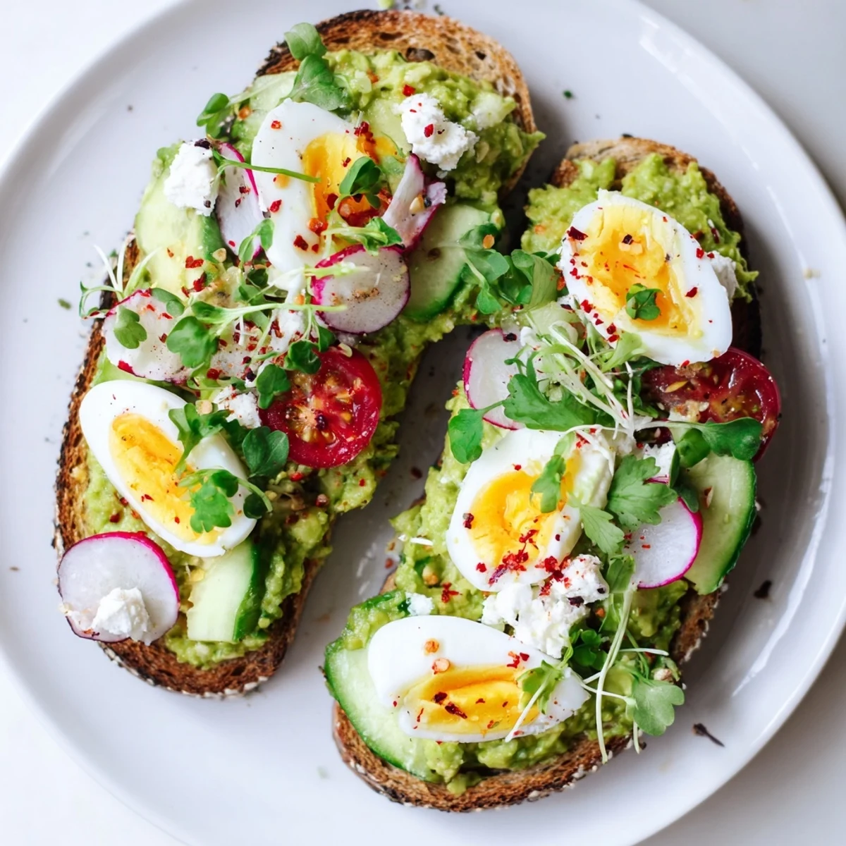 Creamy, vibrant Loaded Avocado Toast with a perfectly cooked egg ready for a delicious breakfast.