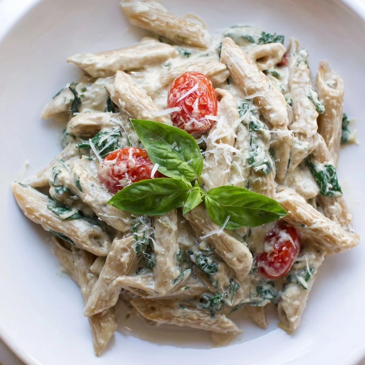 Spoonful of the smooth, rich Cottage Cheese High-Protein Creamy Pasta, waiting to be enjoyed.