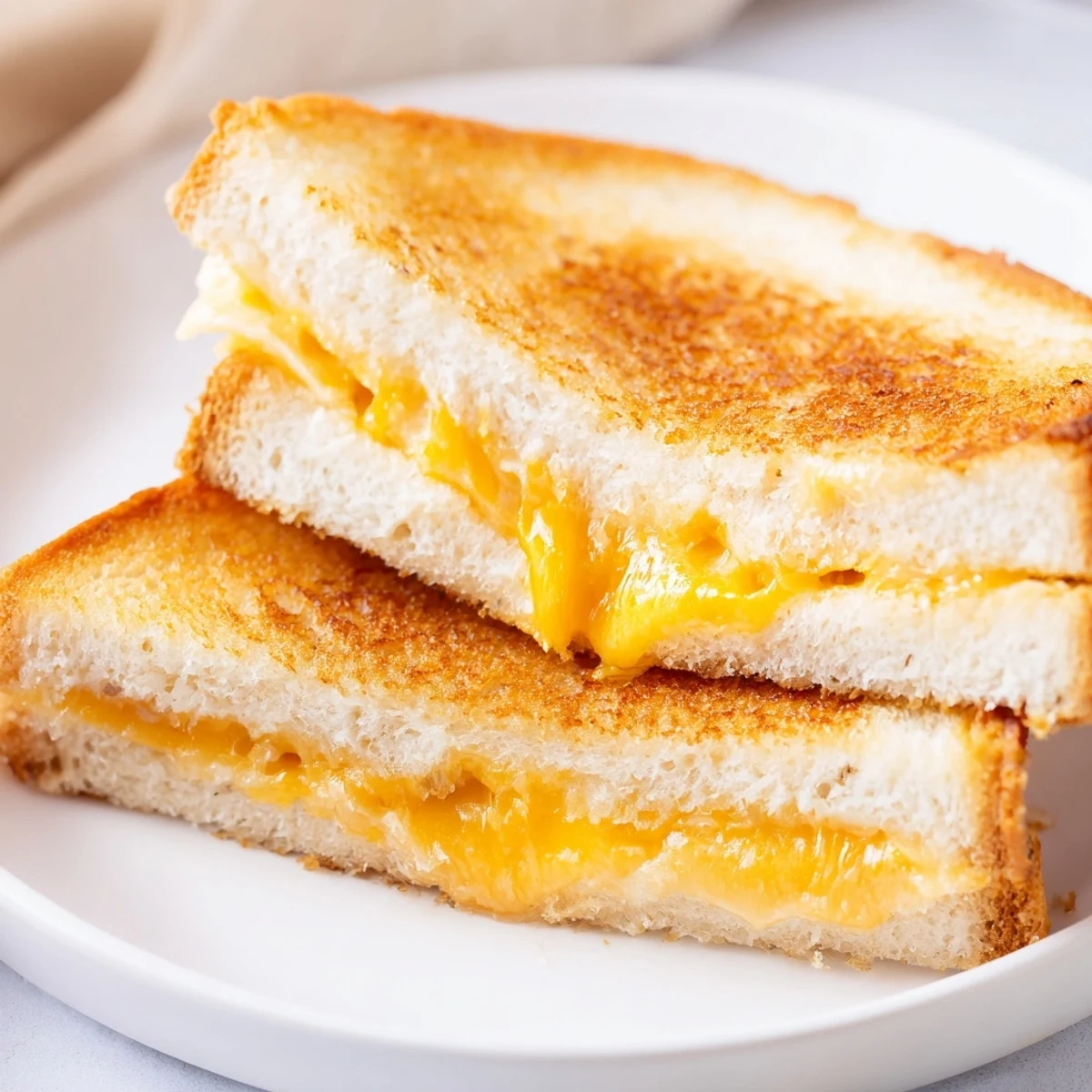 Crispy, golden air fryer grilled cheese sandwich, gooey cheese oozing from the center, a classic.