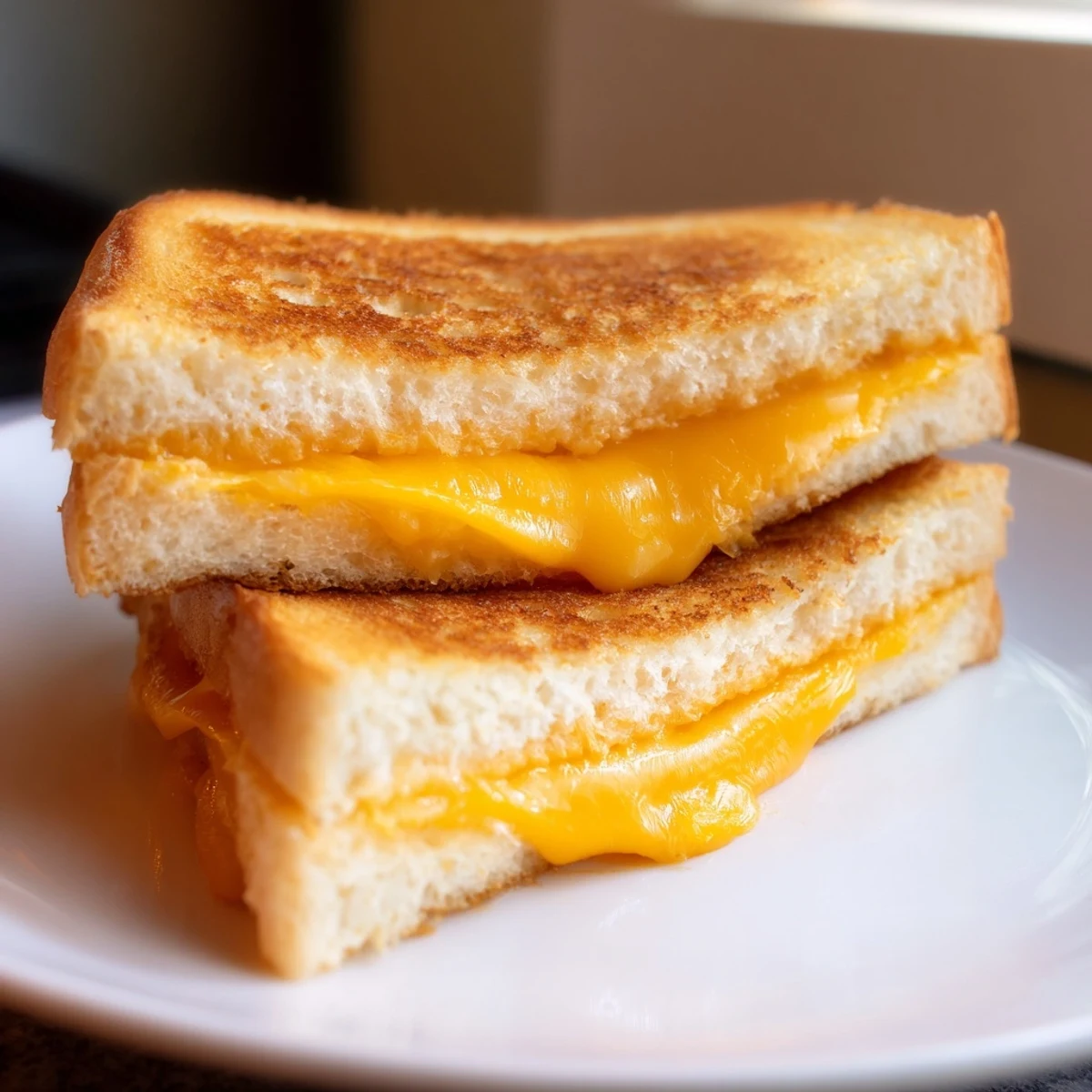 Freshly air-fried grilled cheese sandwich, perfectly browned, a comforting American snack and lunch.