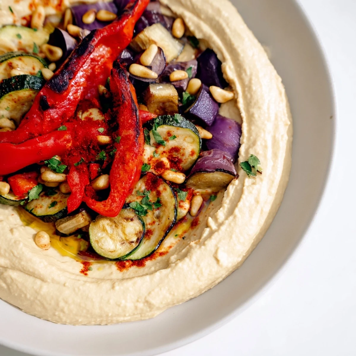Hummus Roasted Veggies: This plate features perfectly roasted vegetables creating a delicious vegan and gluten-free meal.
