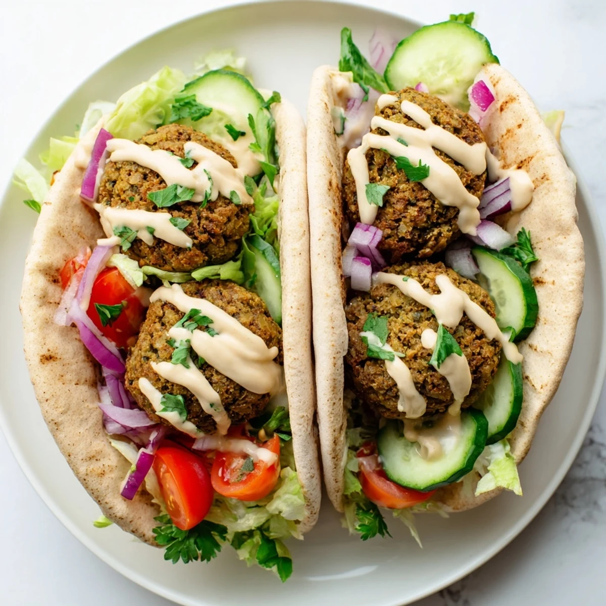 Warm pita bread cradling crispy, flavorful falafel; a delightful Middle Eastern meal.