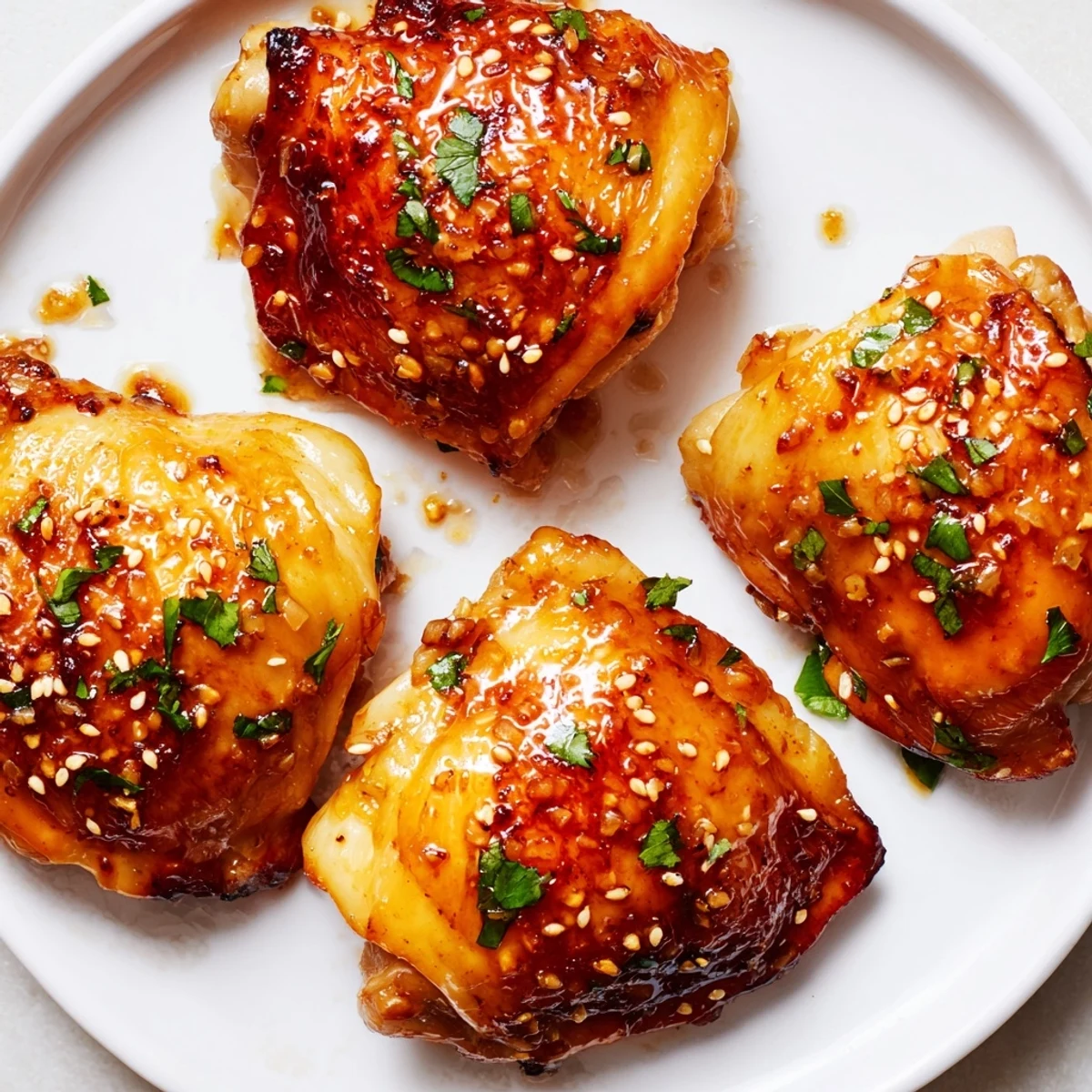 Freshly cooked Honey Garlic Glazed Chicken plated with vibrant stir-fried vegetables, showcasing the glossy, aromatic glaze and crispy-edged skin.