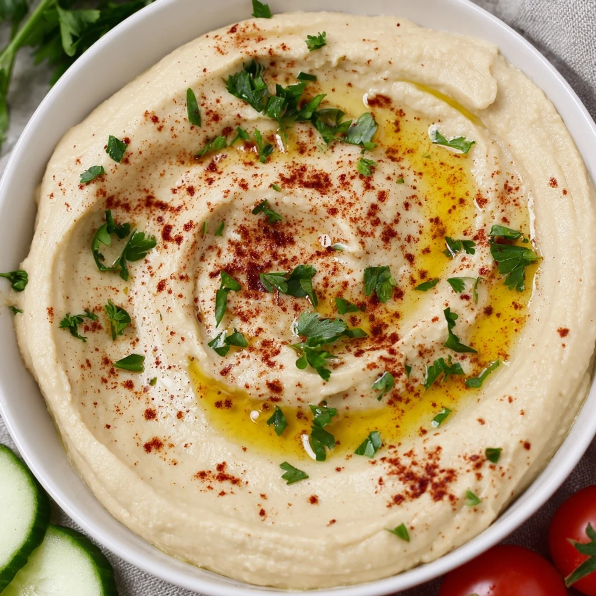 An inviting Middle Eastern Mezze Platter arranged with crisp veggies, hummus, and lemon wedges for dipping.