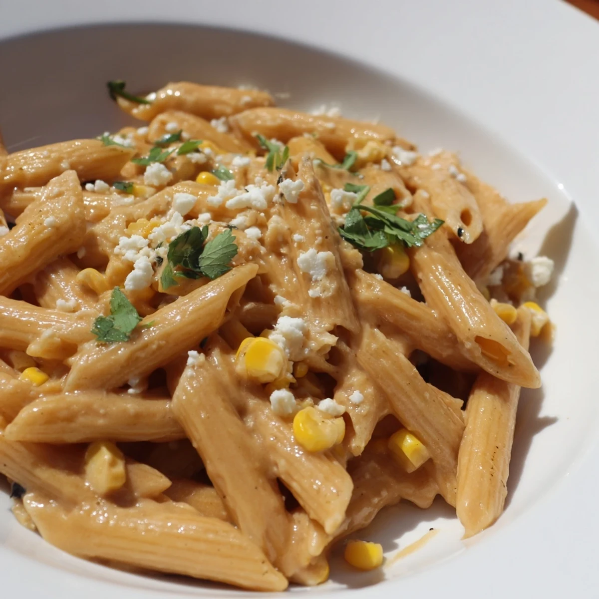 Steaming bowl of Mexican Street Corn Pasta, a vegetarian fusion dish with sweet corn, tangy cotija, and a hint of smoked paprika, perfect for weeknights.