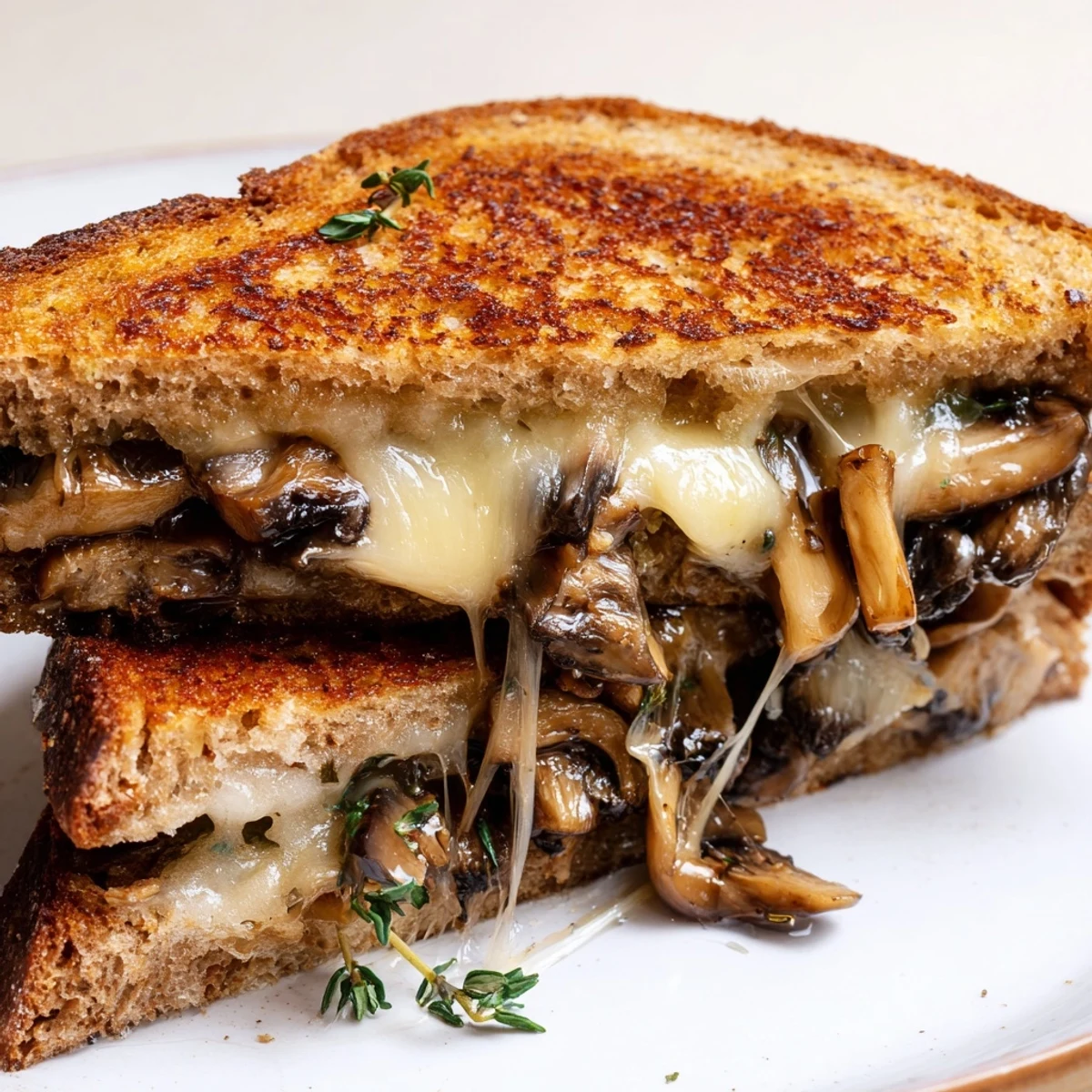 Golden, crispy rye bread overflowing with melted Swiss cheese and savory sautéed mushrooms in this Mushroom Swiss Grilled Cheese.