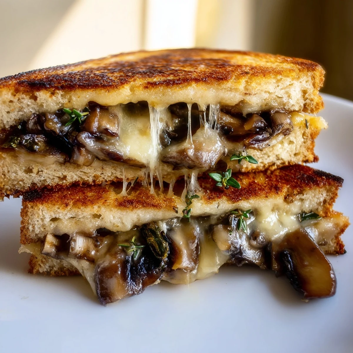Buttery toasted slices reveal layers of earthy mushrooms and gooey Swiss cheese in this homemade Mushroom Swiss Grilled Cheese.