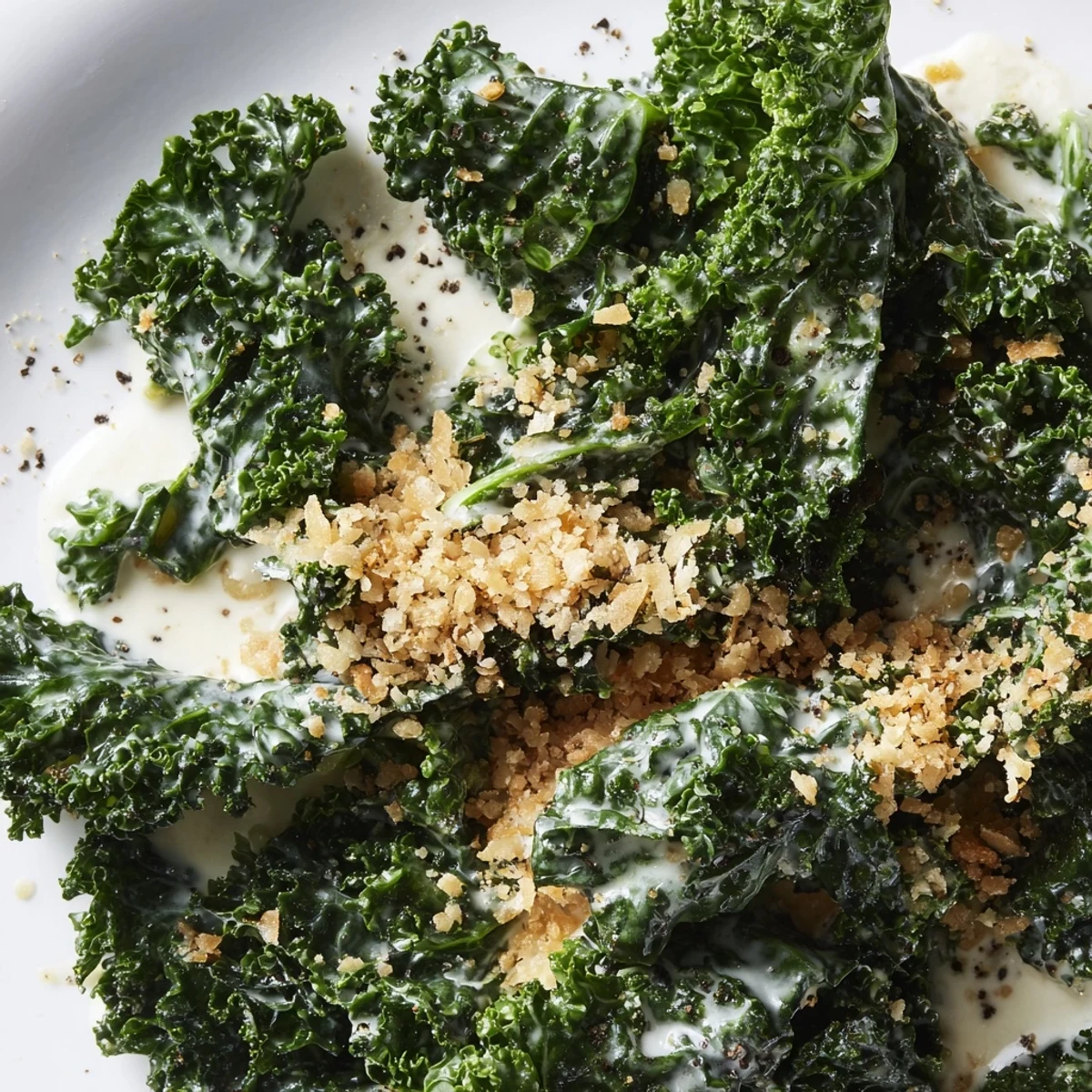 Tossed Garlic Parmesan Kale Salad with crisp toasted breadcrumbs and shaved Parmesan, served as a perfect light lunch or easy dinner side.