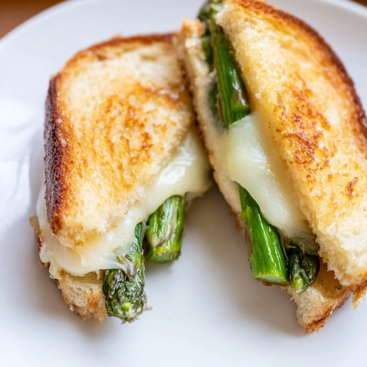 Toasted sourdough cradles creamy Brie and tender asparagus in a warm, golden Asparagus & Brie Grilled Cheese.