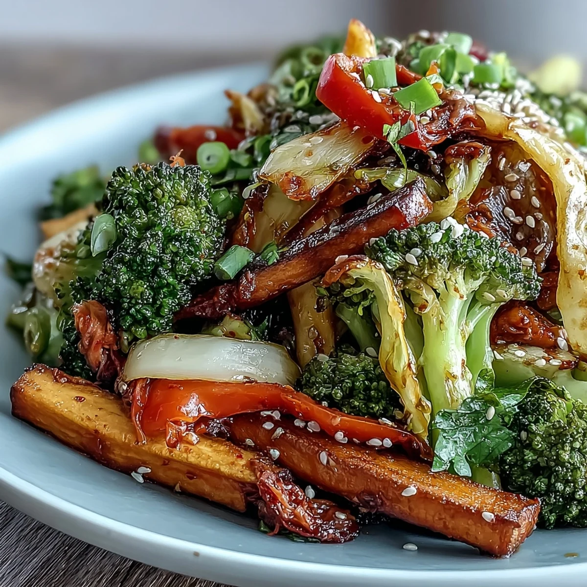 Vibrant Comforting Fermented Veggie Winter Stir-Fry dish served hot with crispy vegetables.