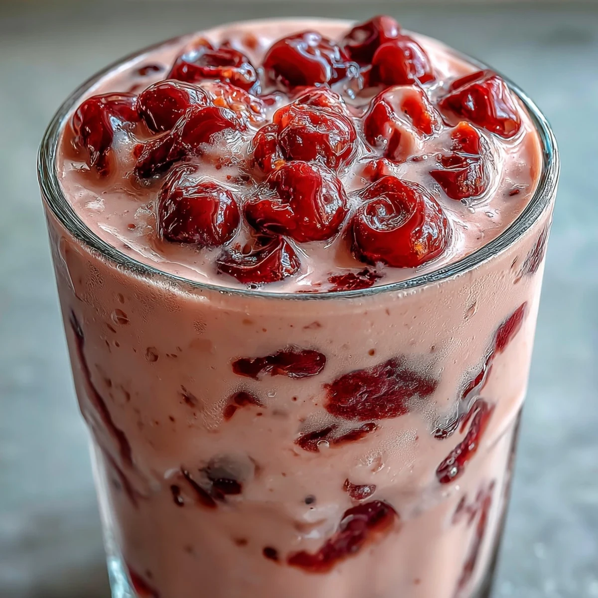 Cherry almond smoothie topped with extra almonds, served beside fresh cherries for a vibrant snack.