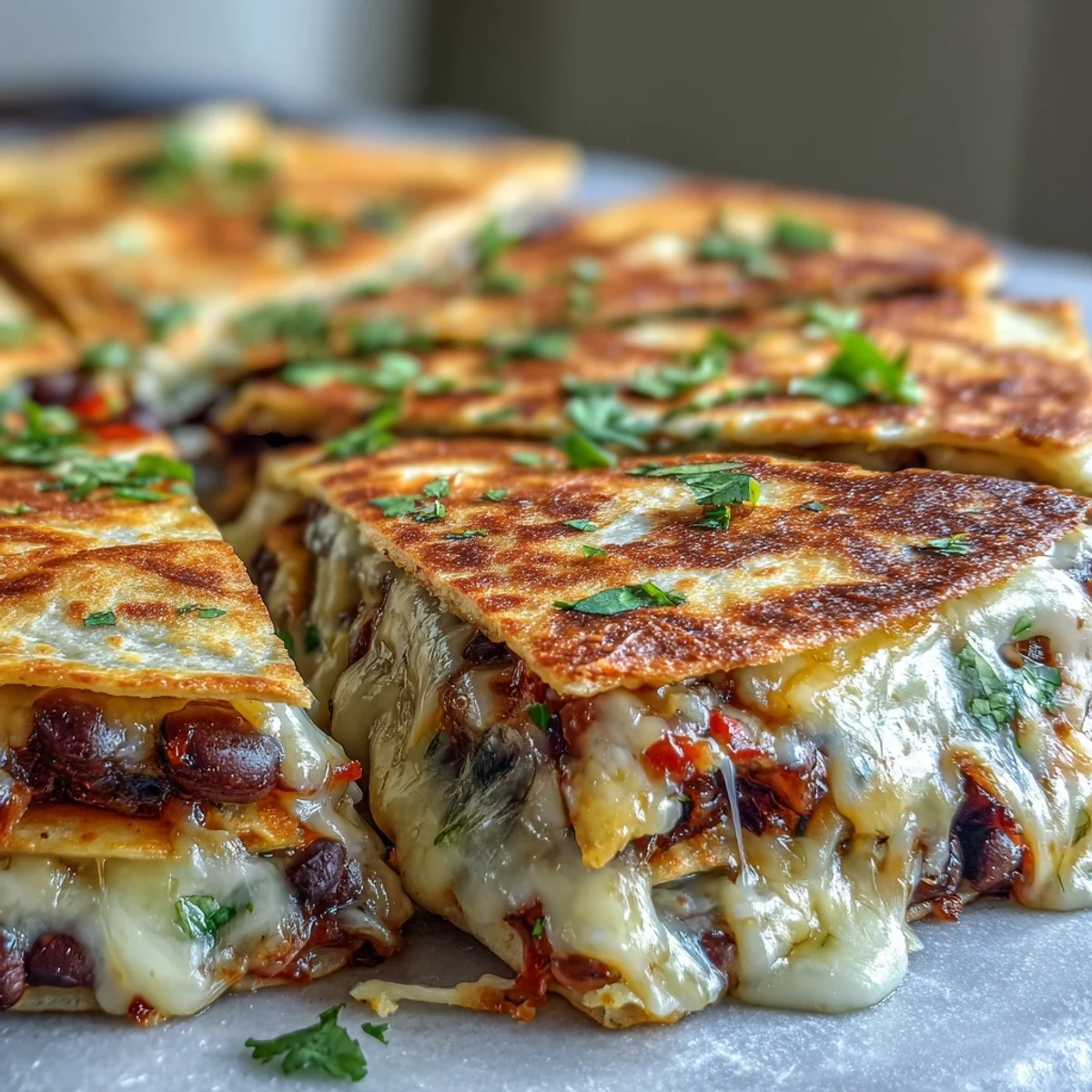 Freshly baked Blooming Quesadilla Ring featuring melted cheddar and Monterey Jack cheese, black beans, and diced bell peppers, perfect for sharing.