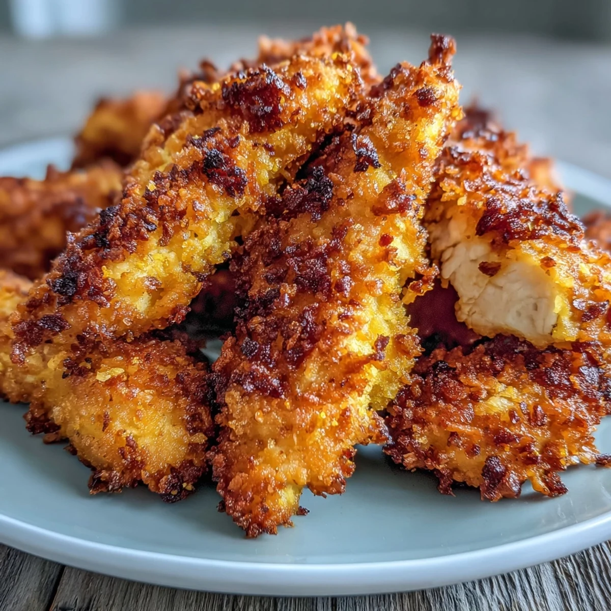 Sizzling Crispy Turmeric Chicken Tenders in a skillet, ready to serve with salad.