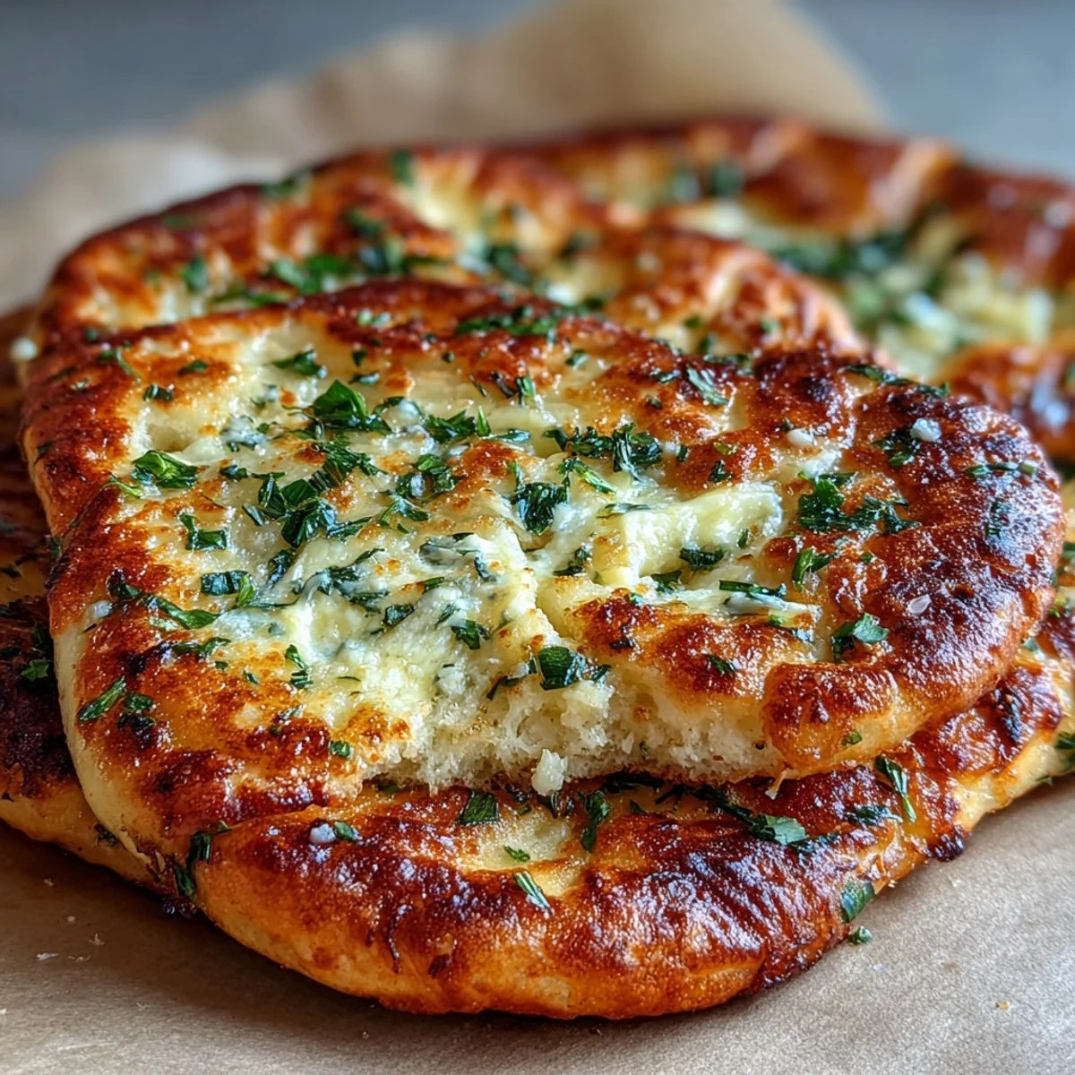 Stretchy The Best Easy Garlic Naan Bread dough rolled out on a wooden surface ready for the skillet.
