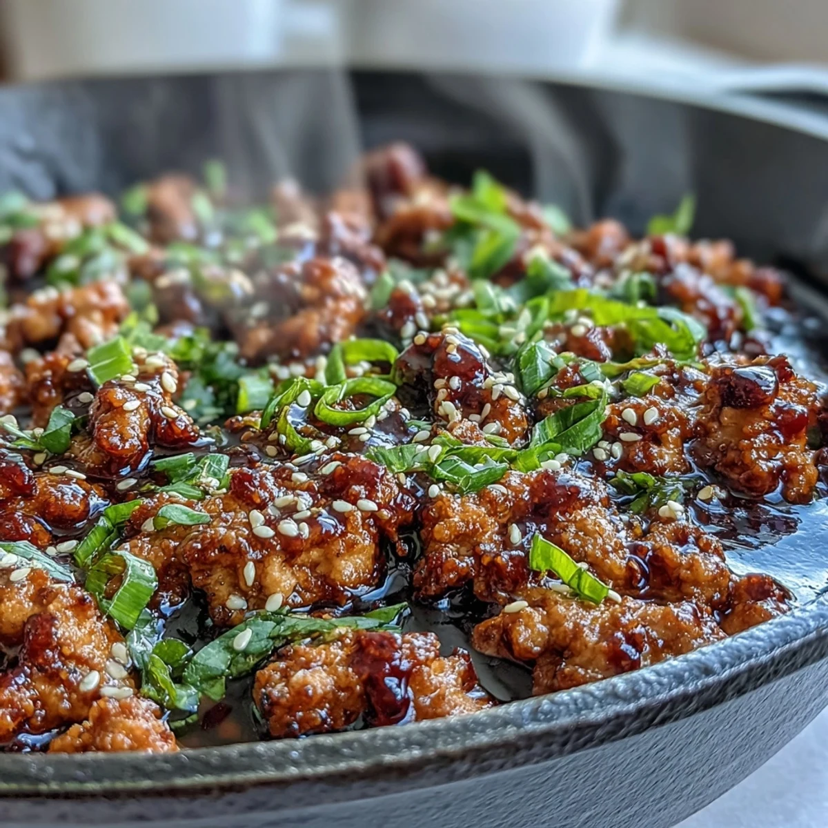 A hearty bowl of Korean-Style Ground Turkey served over fluffy white rice with steamed broccoli.