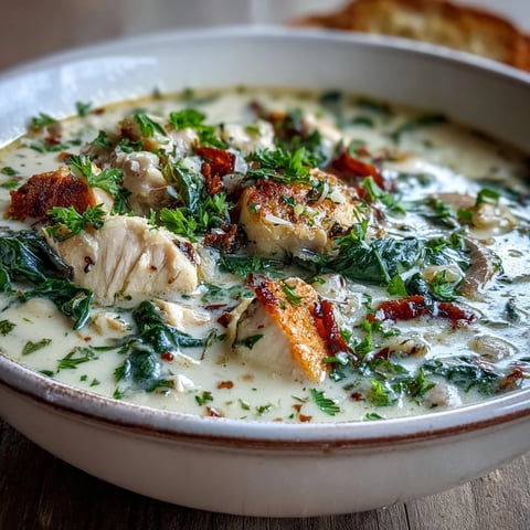 Creamy Garlic Parmesan Chicken Soup in a rustic bowl, garnished with fresh parsley and extra cheese.