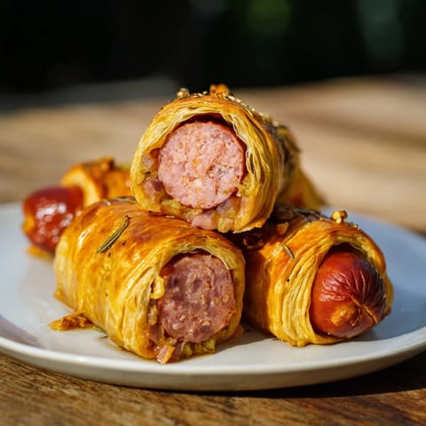 Crispy, flaky pastry showing off the delicious filling of these homemade sausage rolls.