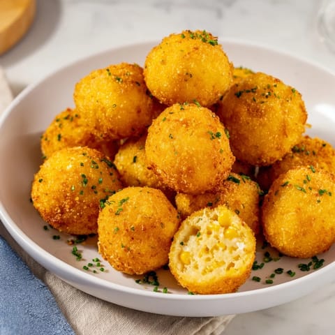 These delicious golden corn and cheddar fritters feature sweet corn and melted cheddar cheese inside.