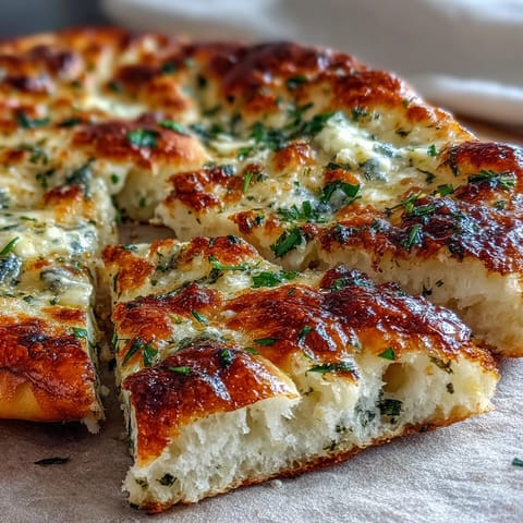 Golden-brown The Best Easy Garlic Naan Bread served warm alongside a bowl of chicken curry.