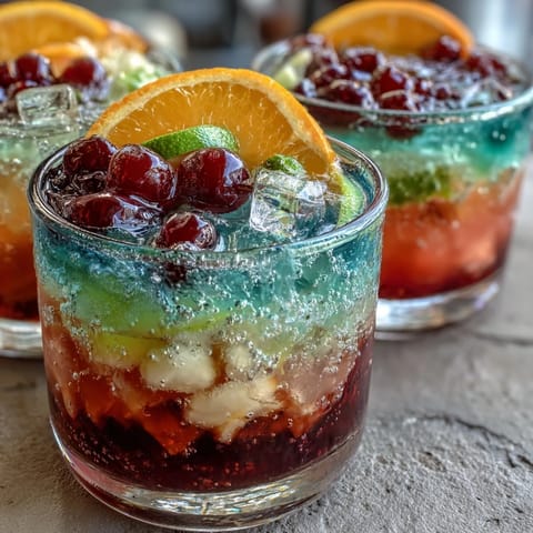 Vibrant sherbet and Sprite punch with fresh fruit slices, ideal for graduation parties and summer gatherings.