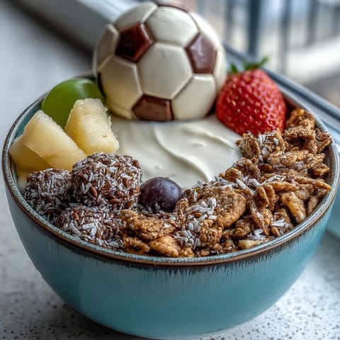 Healthy soccer team snack cups with fresh fruit and granola in clear cups for easy serving.
