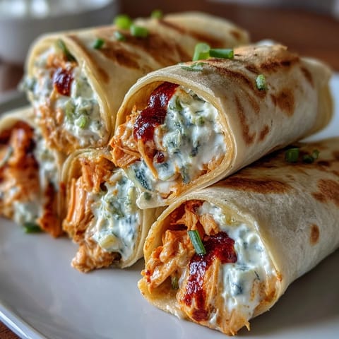 Buffalo Chicken Cream Cheese Pinwheel Wraps are arranged on a white platter, showing colorful spirals of chicken, cheese, and herbs.