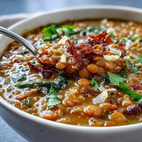 Golden turmeric lemon lentil soup, bright and flavorful, perfect for a healthy lunch.