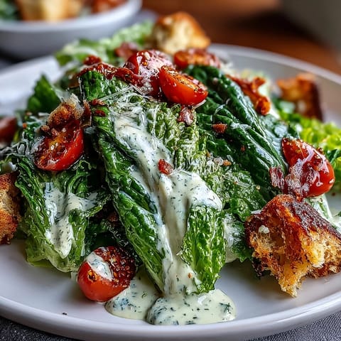 Creamy Tahini Caesar Salad with crisp romaine, bright lemons, and savory croutons.