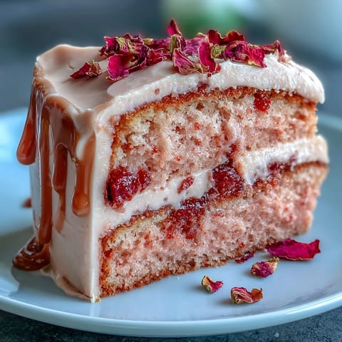 Ethereal Bridal Shower Rosé Velvet Cake, shimmering with edible gold.