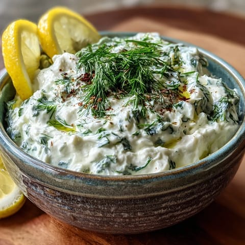 Creamy Skyr Tzatziki Dip with fresh dill, cucumber, and vibrant lemon zest.
