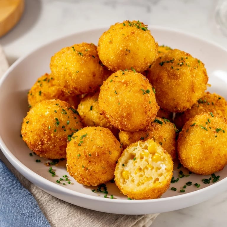 These delicious golden corn and cheddar fritters feature sweet corn and melted cheddar cheese inside.