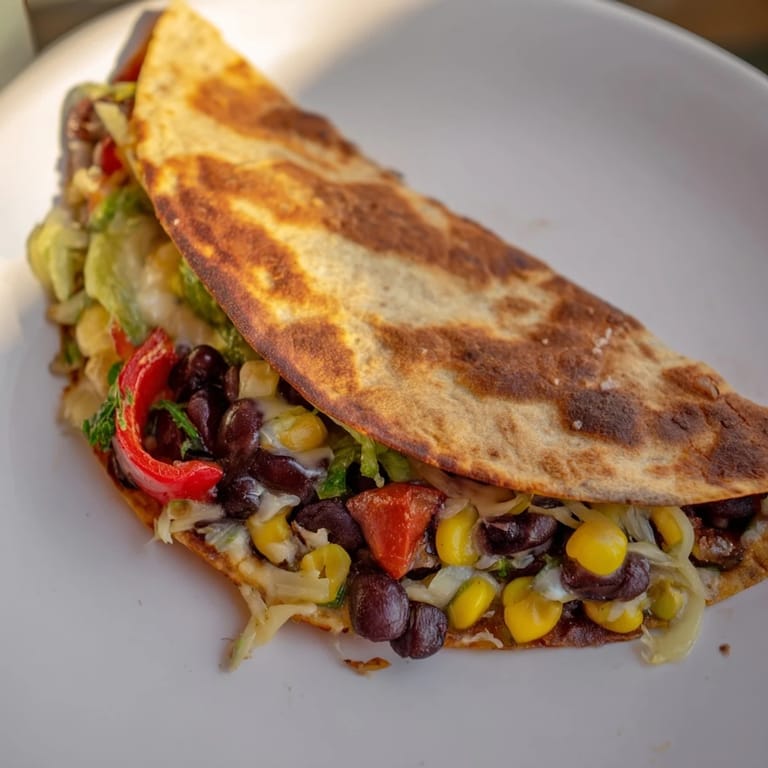 Warm Quick Black Bean and Corn Quesadillas, a fast and flavorful vegetarian weeknight lunch option.