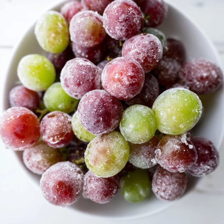 Individual frozen grapes, offering a healthy and delightful American snack, perfect for easy enjoyment.