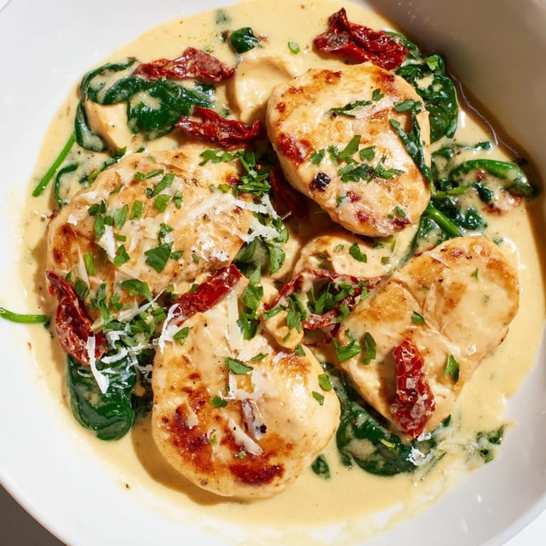 Golden-seared chicken breasts smothered in a luscious creamy sauce makes this Creamy Tuscan Chicken irresistible.