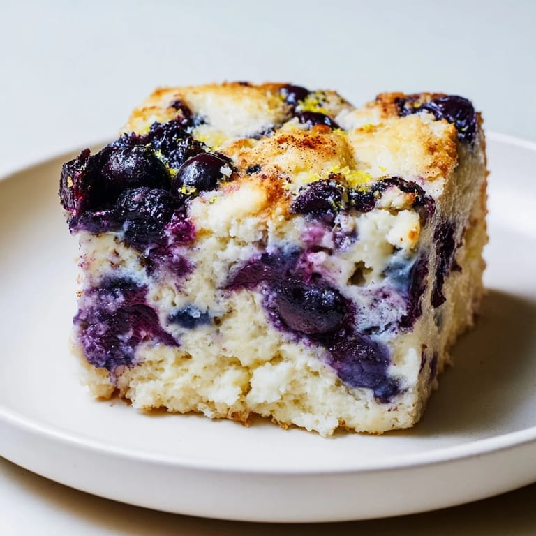Fresh blueberries dotting the surface of the baked Blueberry Cottage Cheese, ideal for breakfast.