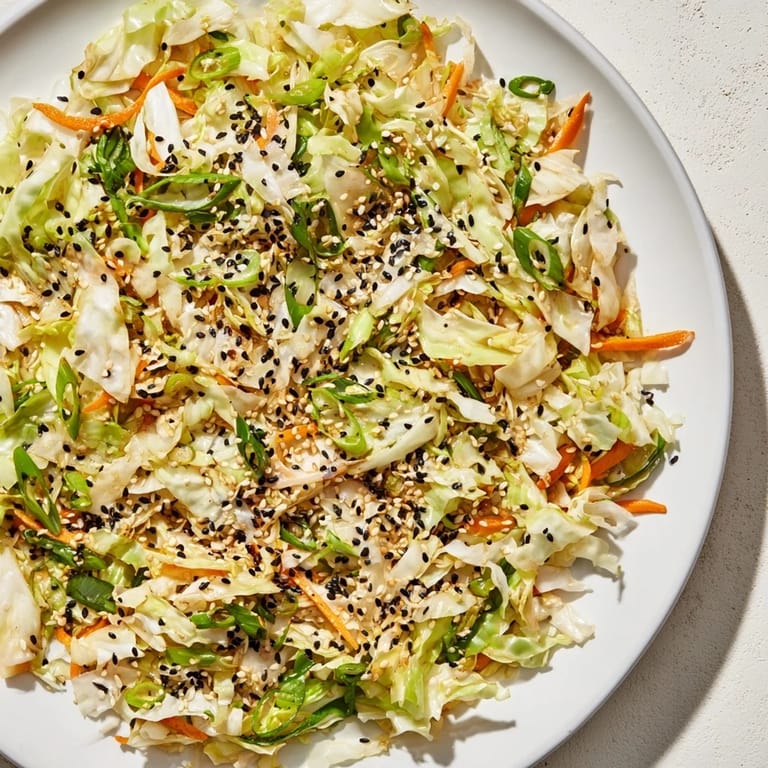 Vibrant Cabbage Core Slaw Salad showing shredded cabbage cores and toasted seeds ready to serve.