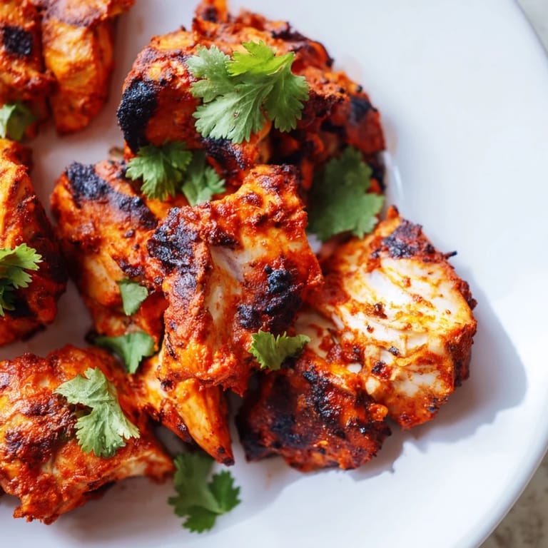 Juicy Indian Tikka Spiced Chicken thighs, crispy edges visible, arranged on a serving dish ready to enjoy.
