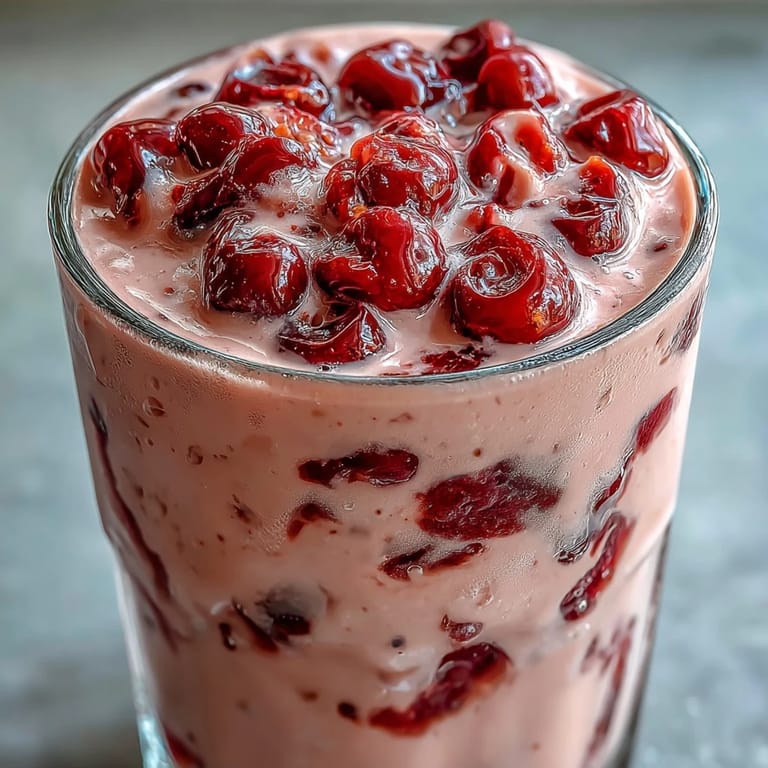 Cherry almond smoothie topped with extra almonds, served beside fresh cherries for a vibrant snack.