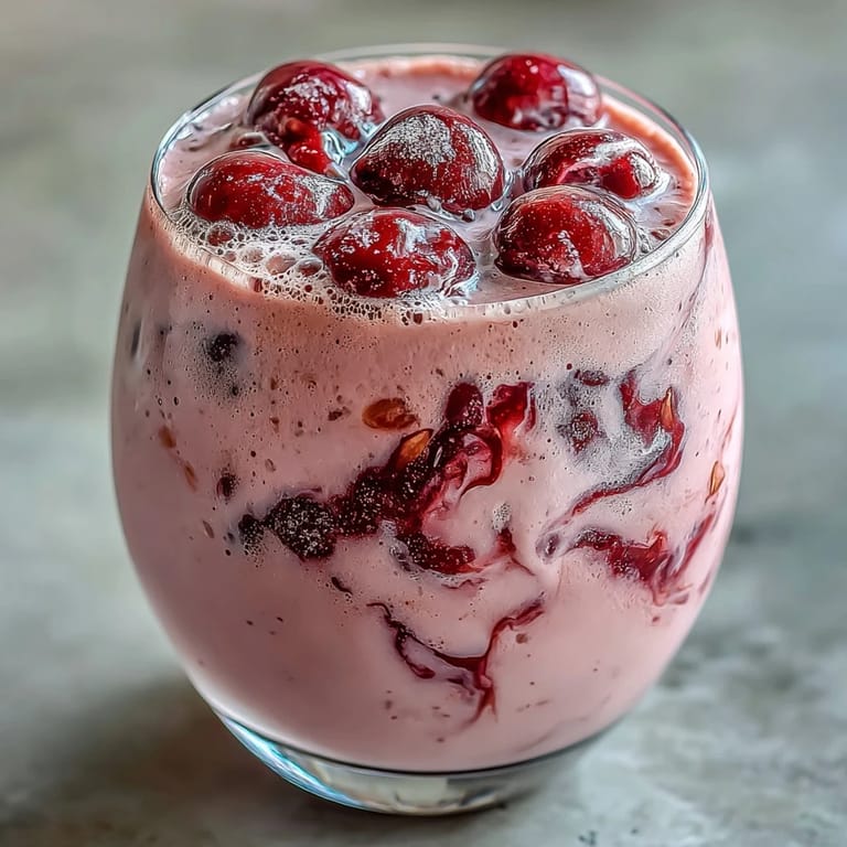 A refreshing breakfast smoothie with tart cherries and almond butter, perfect for a healthy start.  