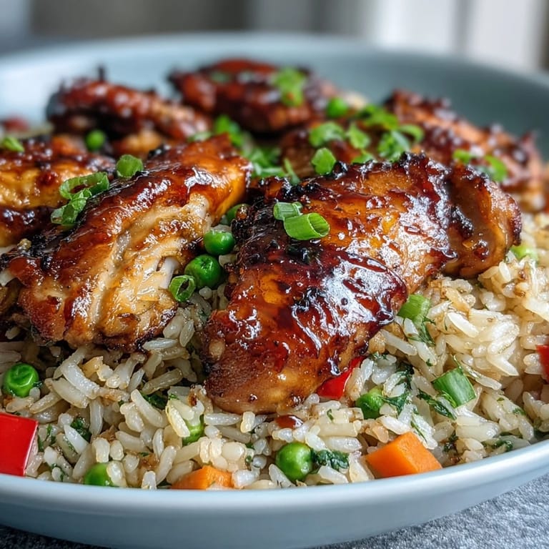 Spoon into a warm bowl of One-Pan Bold Honey BBQ Chicken Rice, garnished with fresh herbs for a quick family dinner.