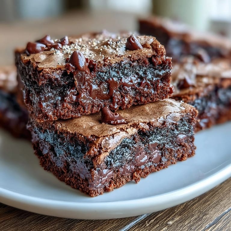 Fudgy Hojicha Brookies stacked on a white plate, ready to be served with vanilla ice cream.