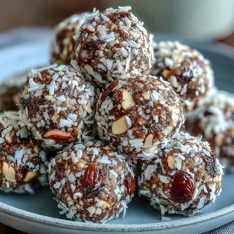 A close-up view of a single Hojicha Energy Ball, highlighting the coarse texture of roasted tea powder and finely chopped nuts.