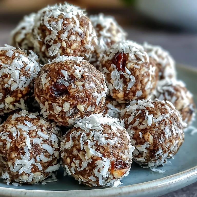 A food processor bowl filled with the sticky, dark brown Hojicha Energy Balls mixture, ready to be rolled into snack bites.