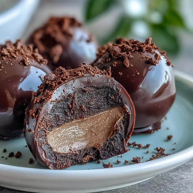 These round Hojicha Truffles are rolled in fine matcha-green powder, arranged elegantly for an after-dinner treat on a wooden table.