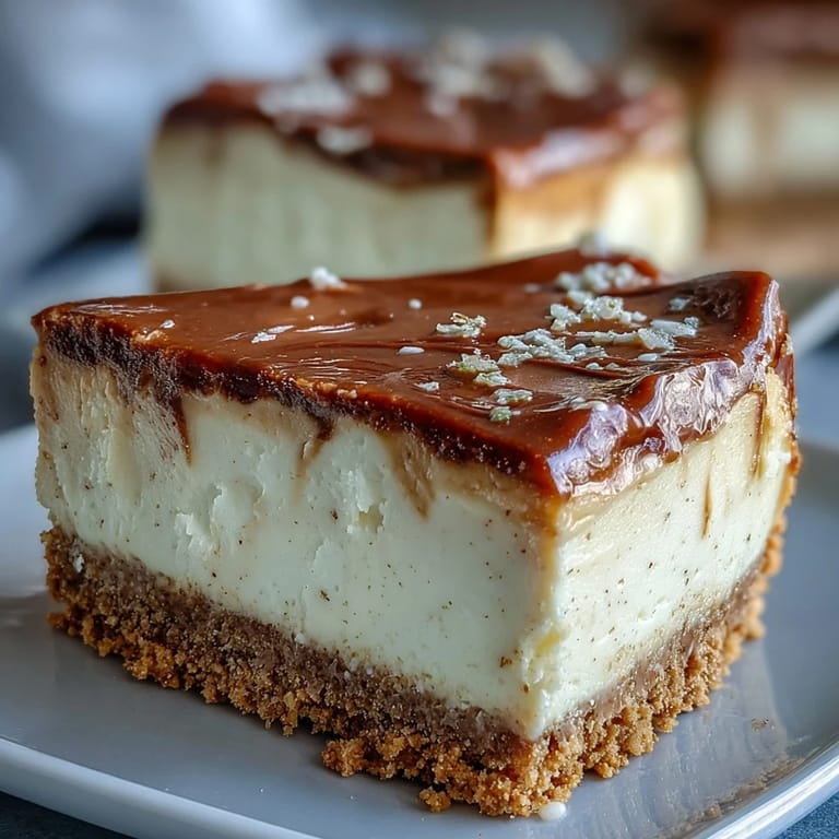 Freshly chilled Hojicha Cheesecake cut into a neat wedge, revealing its rich, roasted tea marbling.