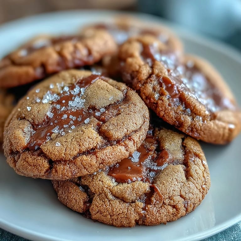 Freshly baked Hojicha and Brown Butter Cookies with a sprinkle of flaky sea salt on top. 