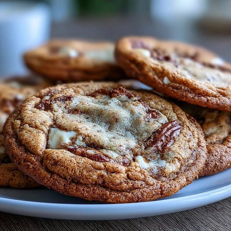 Close-up of a Brown Butter Hojicha & Earl Grey cookie, revealing a chewy interior with specks of fragrant tea.